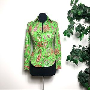 Etro Green Floral Cotton Button Up Blouse Women’s 38 - US Size Small